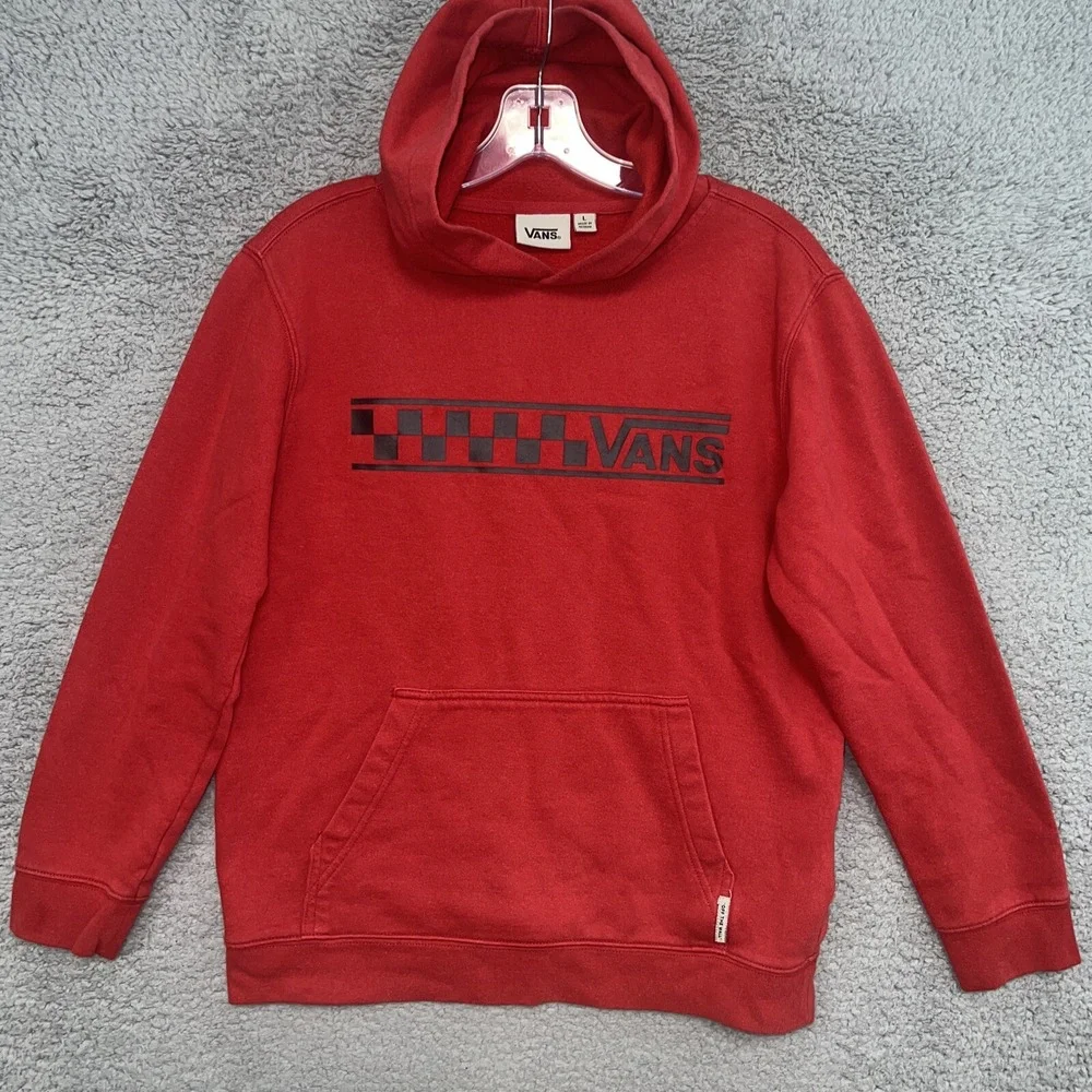 VANS Off The Wall‎ Hoodie Youth Size L Red Pullover Skateboarding Logo Sweater
